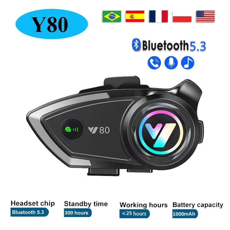 Full Face Motorcycle Helmet With Bluetooth - Y80หมวกกันน็อคมอเตอร์ไซค์หูฟังบลูทูธไร้สายโทร V5.3แฮนด์ฟรีหูฟังเพลงสำหรับผู้ขับขี่ Moto GPS หูฟังกันน้ำ