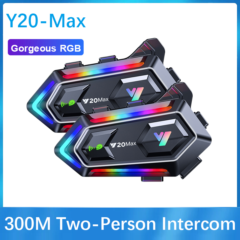 Motorcycle Helmets - Y20 MAX ชุดหูฟังบลูทูธสำหรับหมวกกันน็อคมอเตอร์ไซค์ อินเตอร์คอม RGB เอฟเฟกต์แสงสีสันสดใส