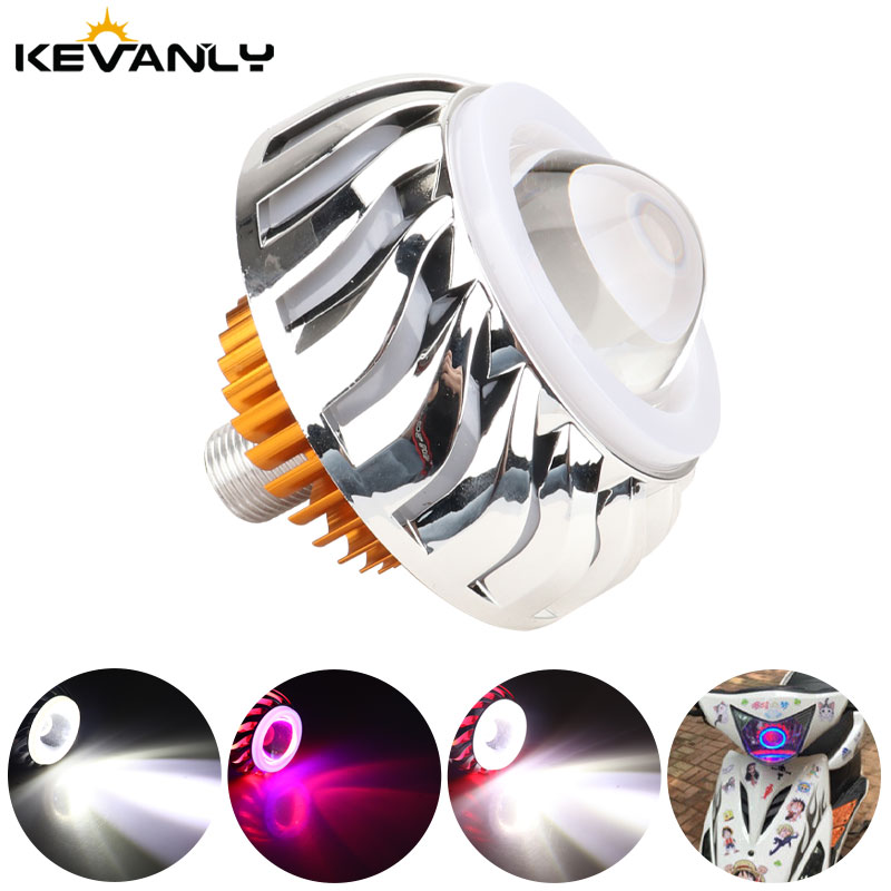 Universal Motorcycle Led Headlight Projector - ไฟหน้ารถจักรยานยนต์1ชิ้นไฟคู่ LED แองเจิลเดวิลอายโปรเจคเตอร์เลนส์สูง/ต่ำสปอตไลท์ไฟ DRL Halo