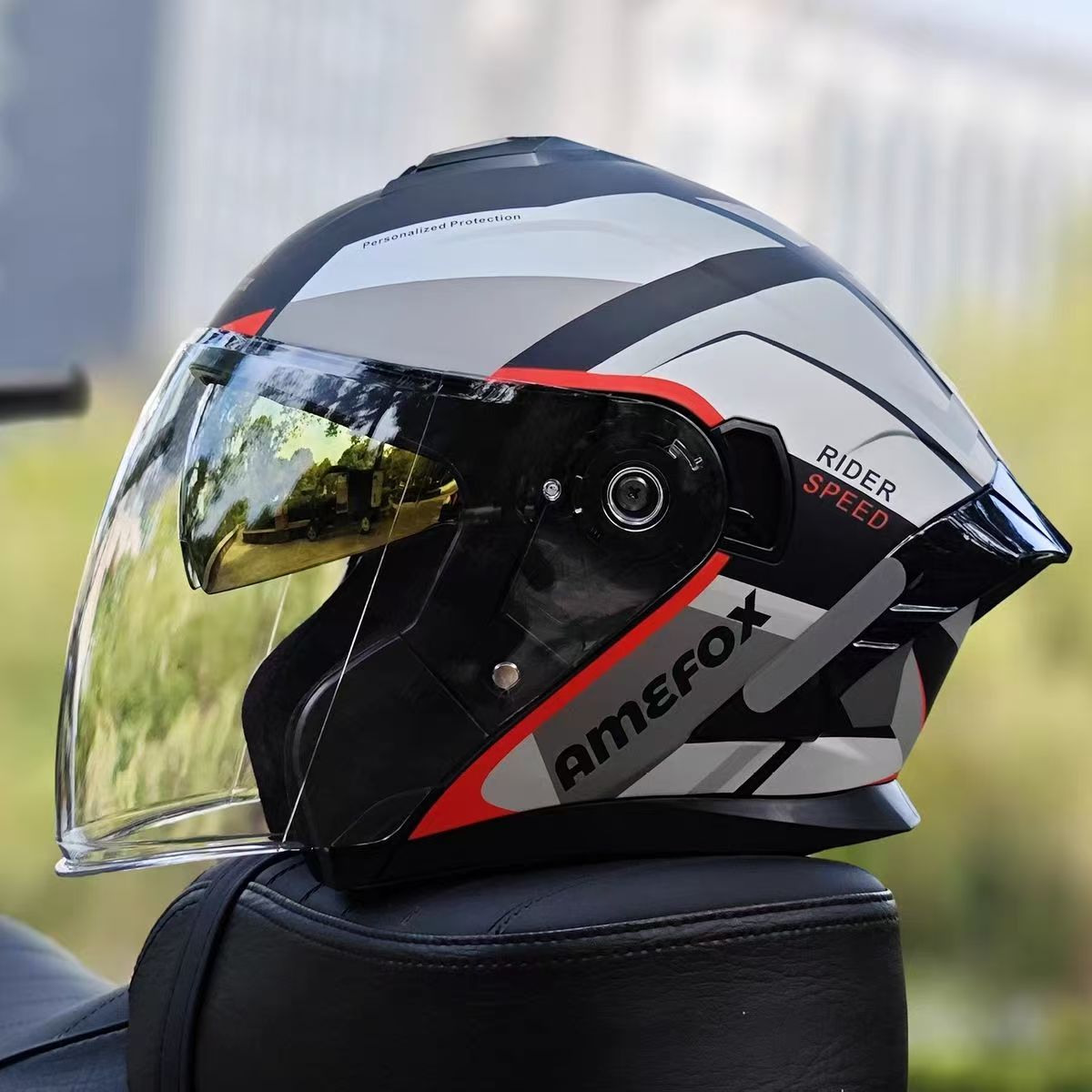 Motorcycle Helmet Inner Sun Visor Lens - หมวกกันน็อคแบบเปิดหน้า 3/4 ทรงเจ็ท สำหรับมอเตอร์ไซค์และสกู๊ตเตอร์ พร้อมแผ่นบังแดดด้านใน และเลนส์ด้านนอกแบบใสพับได้