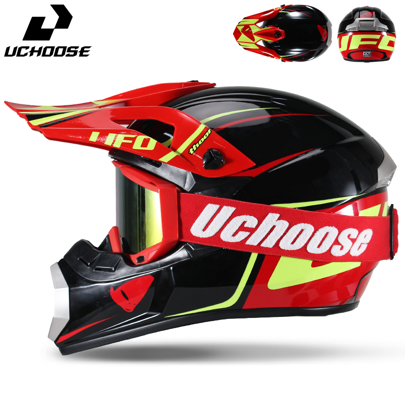 Off Road Motocross Helmet Goggles Set - ชุดหมวกกันน็อคโมโตครอส Uchoose สำหรับผู้ใหญ่ หมวกกันน็อคเต็มใบสำหรับออฟโรด พร้อมแว่นตาป้องกัน สำหรับรถวิบาก