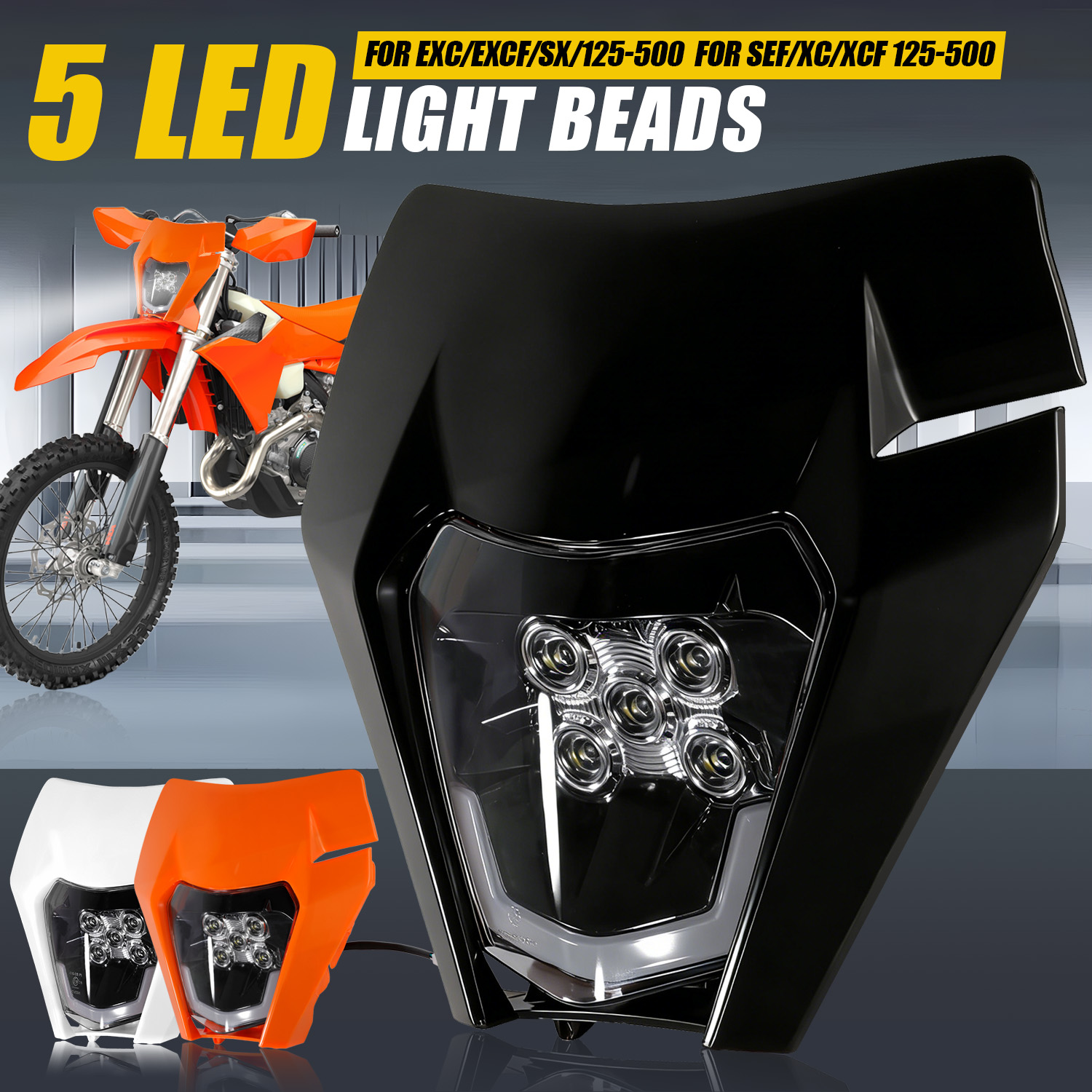 ไฟหน้า LED 5 ดวง สำหรับ KTM SX - Universal Motorcycle Led Headlight Projector บทวิจารณ์และราคา